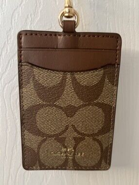 Coach Signature Card Holder Lanyard with Gold Hardware NWT